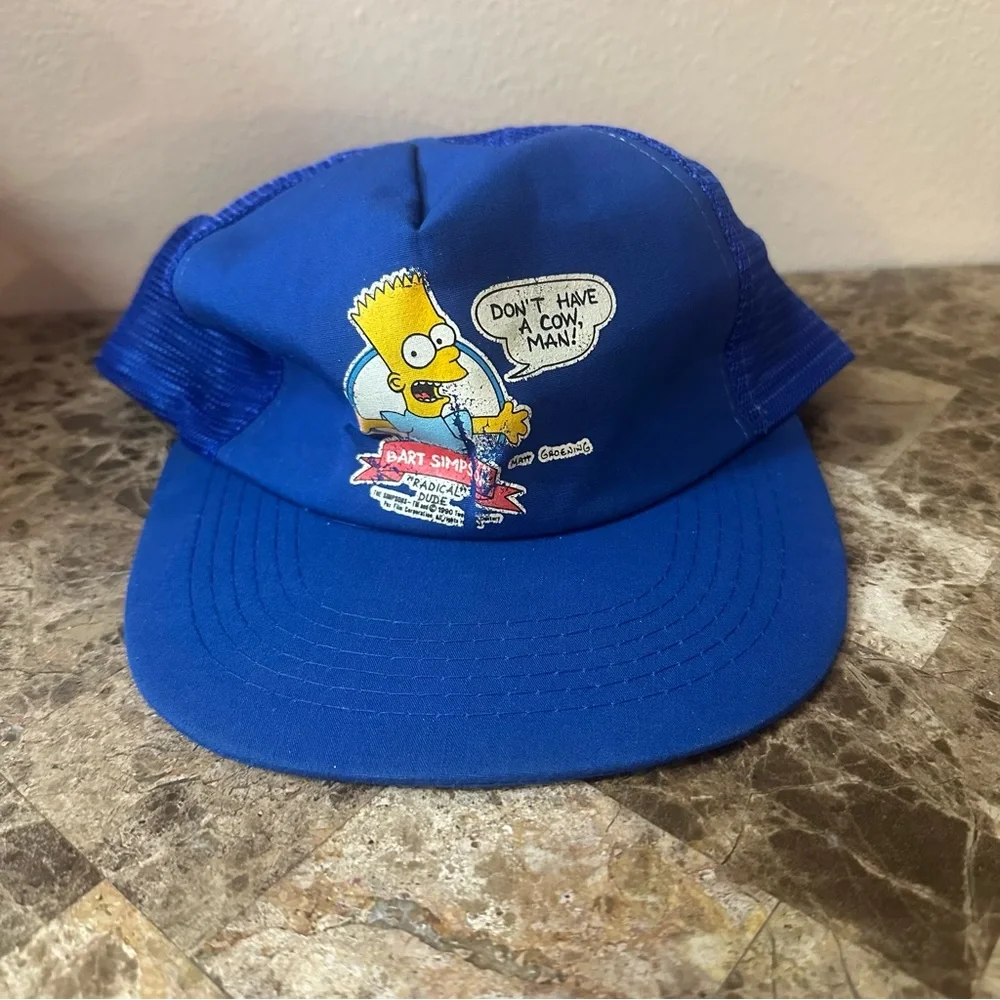 Vintage The Simpsons Bart Blue SnapBack Baseball Trucker Hat One Size